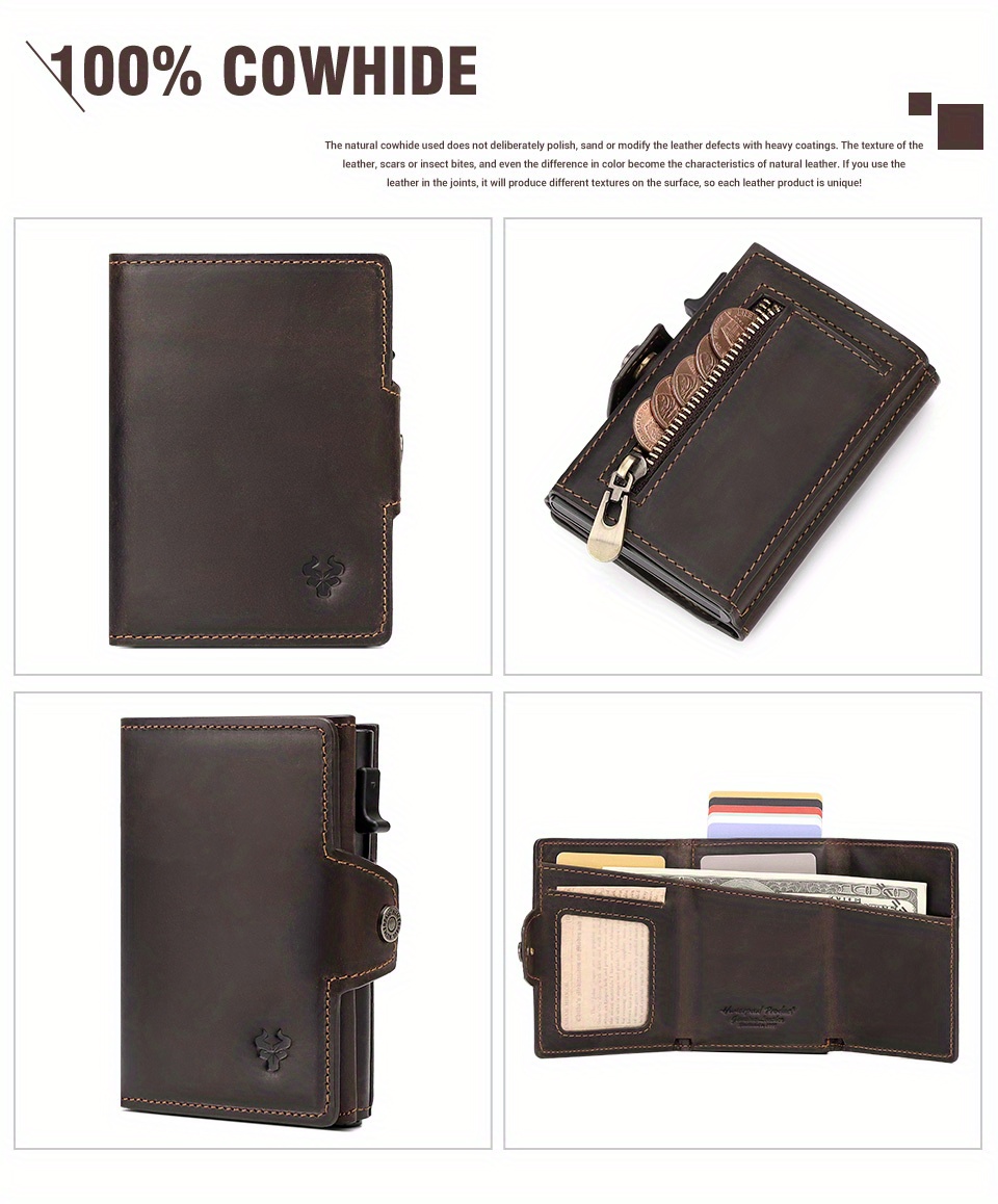 Paul Foreign Trade Oil Wax Crazy Horse Cowhide Coin Pocket Automatic Card RFID Metal Card Box Leather Card Bag