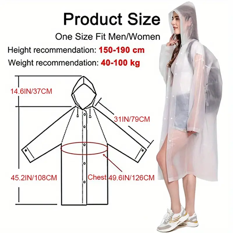 stay dry and stylish 1pc eva reusable rain poncho with hood and drawstring for women details 2
