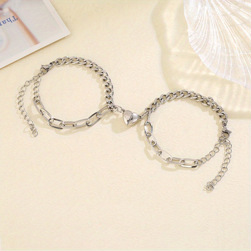 Taluosi 2Pcs Attractive Bracelet Perfect Gifts Alloy Exquisite Magnetic  Heart Couple Hand Chain for Daily Use 
