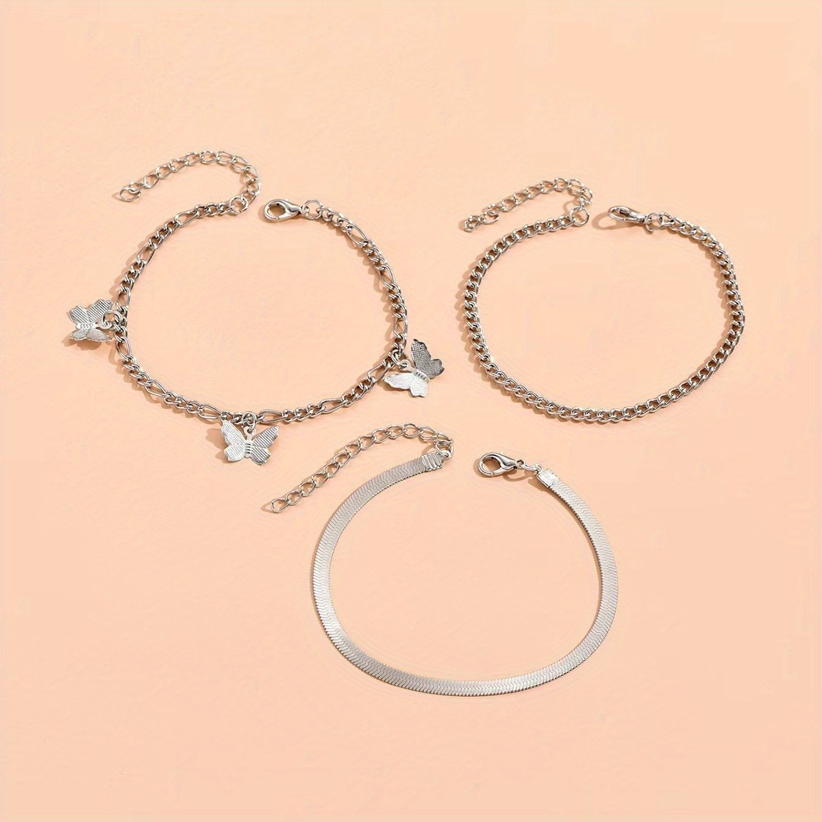 3pcs Butterfly Snake Chain Anklet Set