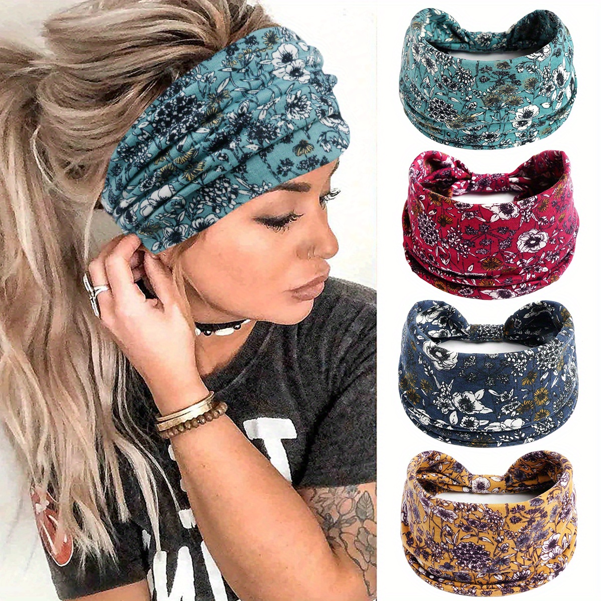 Boho Style Bandana Wide Knotted Headband Sports Yoga Fitness