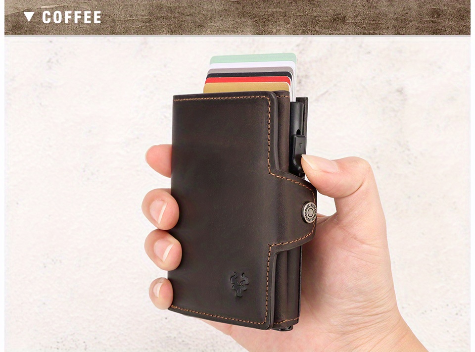 Paul Foreign Trade Oil Wax Crazy Horse Cowhide Coin Pocket Automatic Card RFID Metal Card Box Leather Card Bag