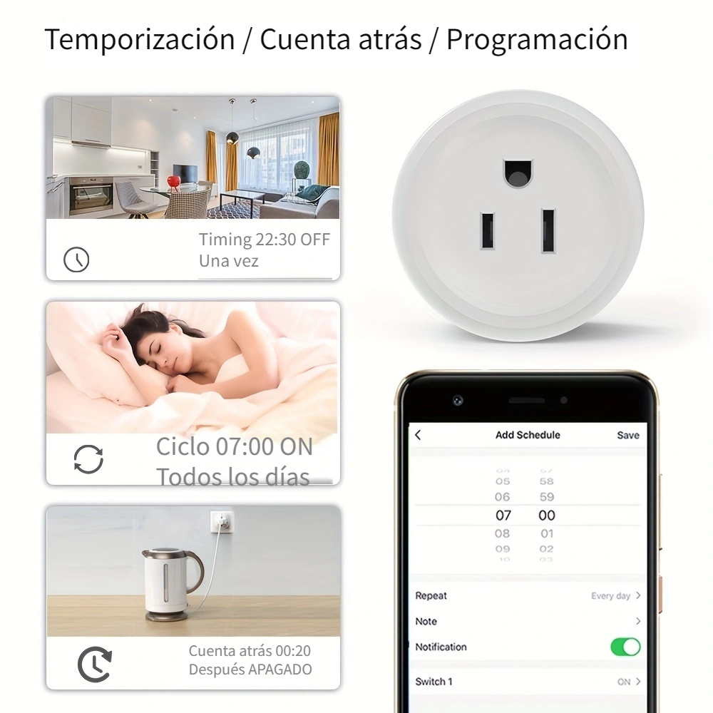 Enchufe y Medidor de Consumo Wifi Bluetooth Vhome M1 10A Compatible Con  Alexa y Google Home