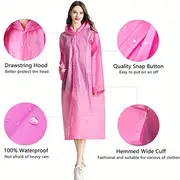 stay dry and stylish 1pc eva reusable rain poncho with hood and drawstring for women details 1
