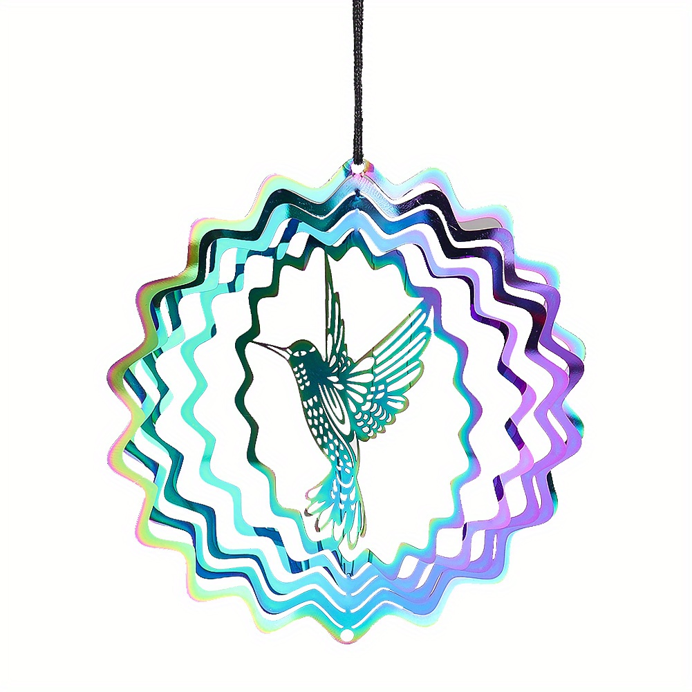Rainbow 3d Hummingbird Wind Spinner Hanging Metal Rotating Temu