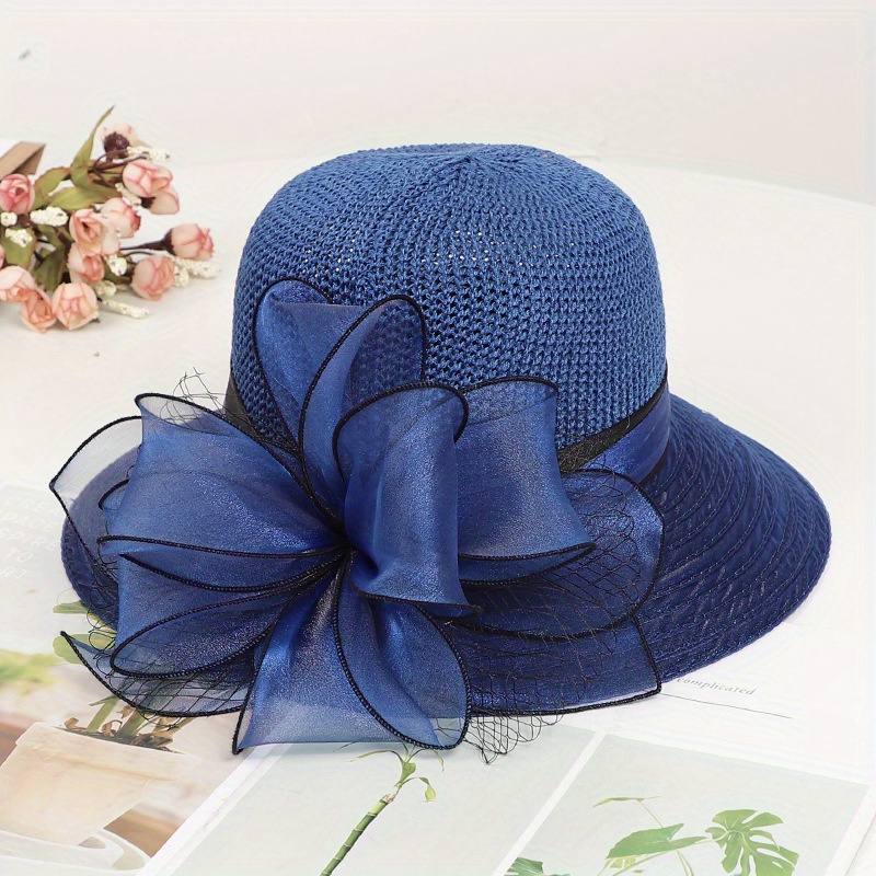 Stylish Retro Mesh Fishing Hat Flower Decor Women Wide Brim - Temu Canada