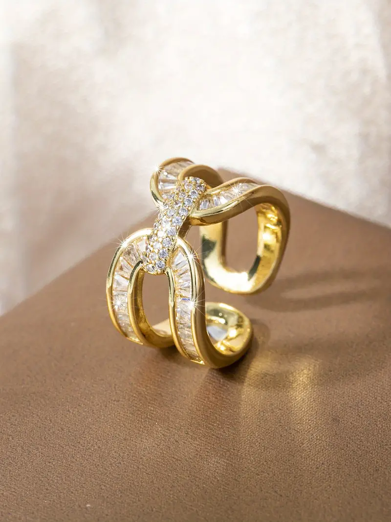 luxury simple criss cross cuff zircon lady wedding ring wrist ring details 1