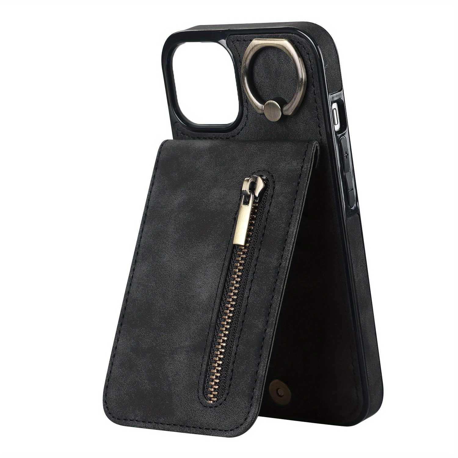 Fashion Black Leather Card Holder Wallet Phone Case for iPhone 11