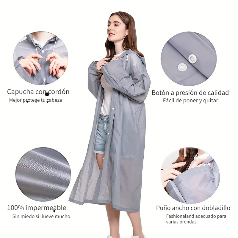 Impermeable súper transparente para mujer, poncho de lluvia impermeable de  EVA con cordón de capucha