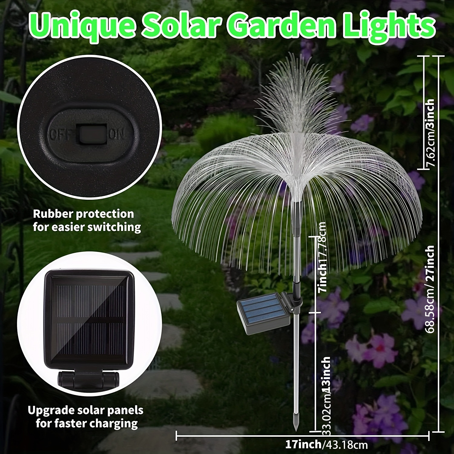 waterproof solar flower fountain lights color changing solar yard light outside decorations solar garden lights stake decor for pathway patio lawn party wedding holiday birthday details 1