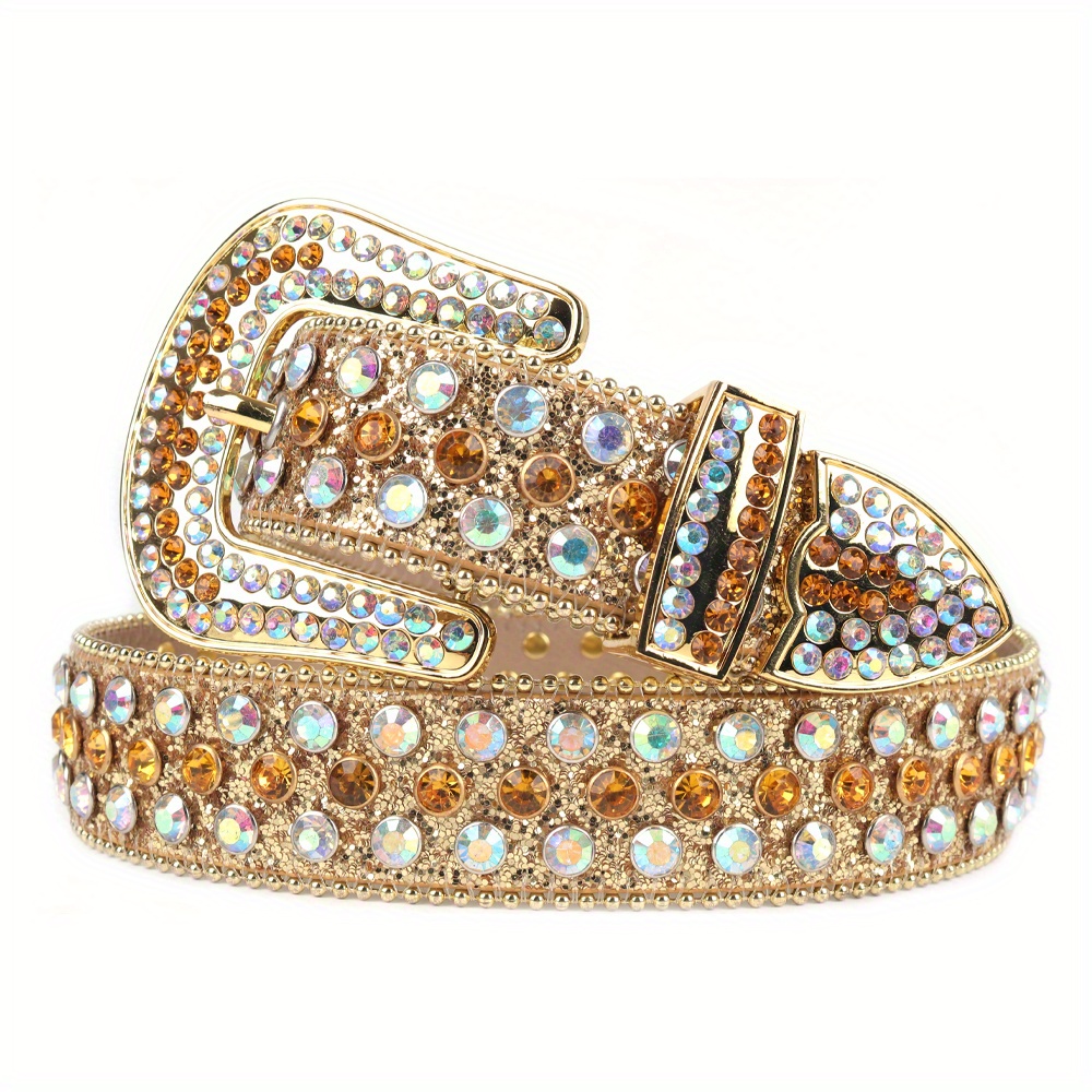  Wvapzxx Cinturón dorado con diamantes para hombre, vaquera  occidental, vaquera, con cristales brillantes, con tachuelas, cinturones de  cuero con diamantes de imitación para mujer, G09-oro : Ropa, Zapatos y  Joyería