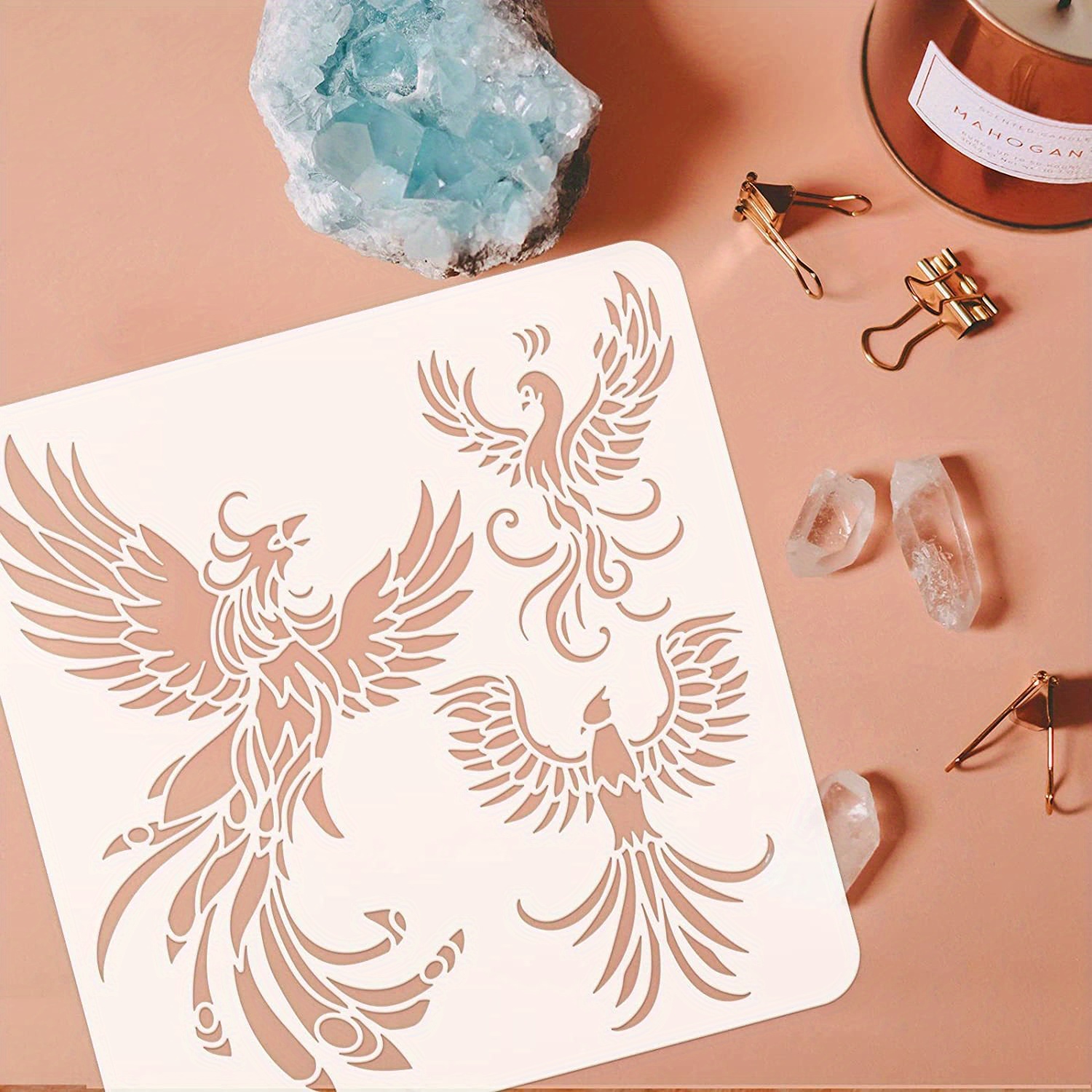 1pc Phoenix Stencils For Painting 11.8x11.8inch Reusable Drawing Stencil Diy Craft Phoenix Pattern Painting Template For Painting On Wood, Floor, Wall, Fabric And Furniture