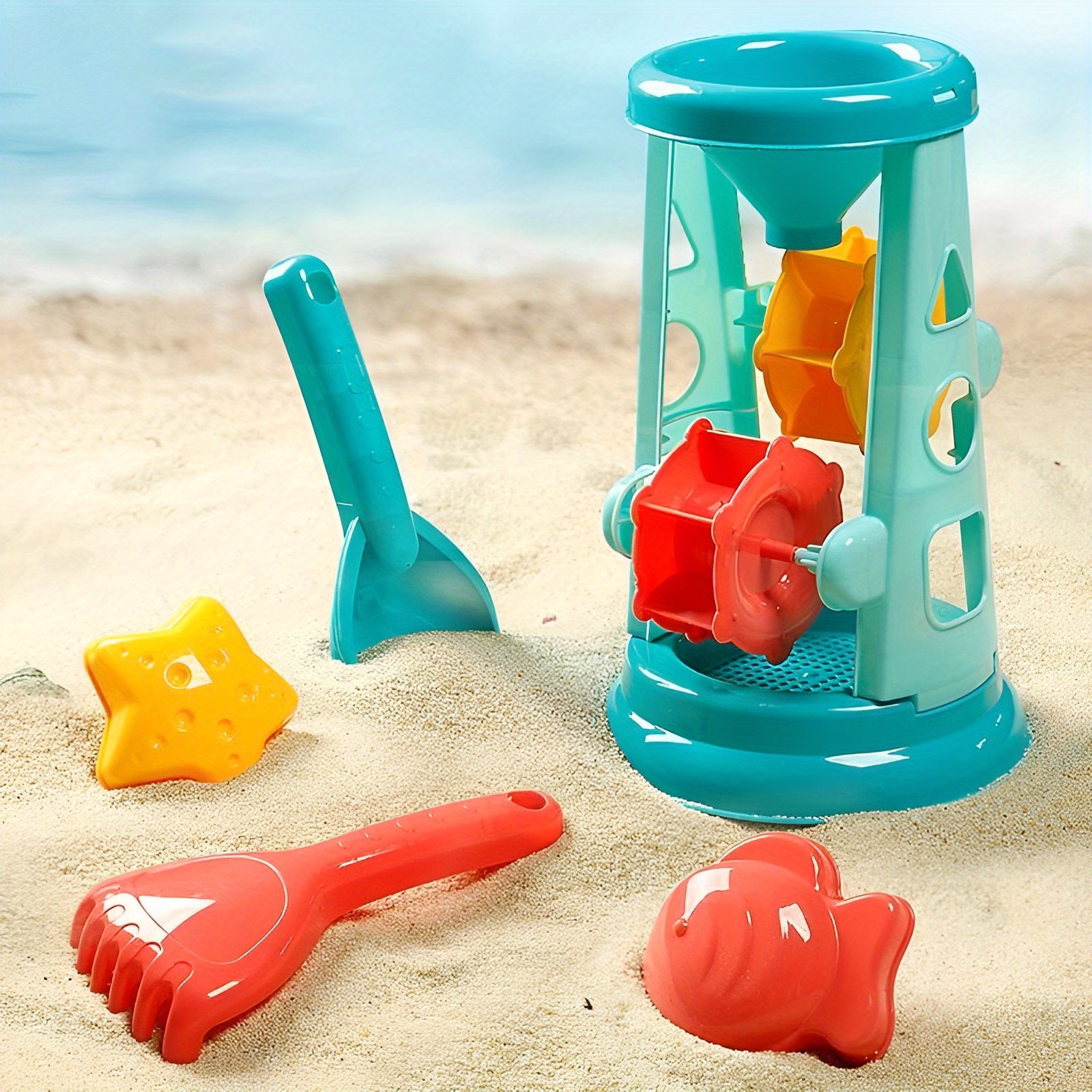 Beach Toys Modern Baby Beach Toys Travel Friendly Beach Set Hourglass Shovel Rake 2 Sand Molds ...