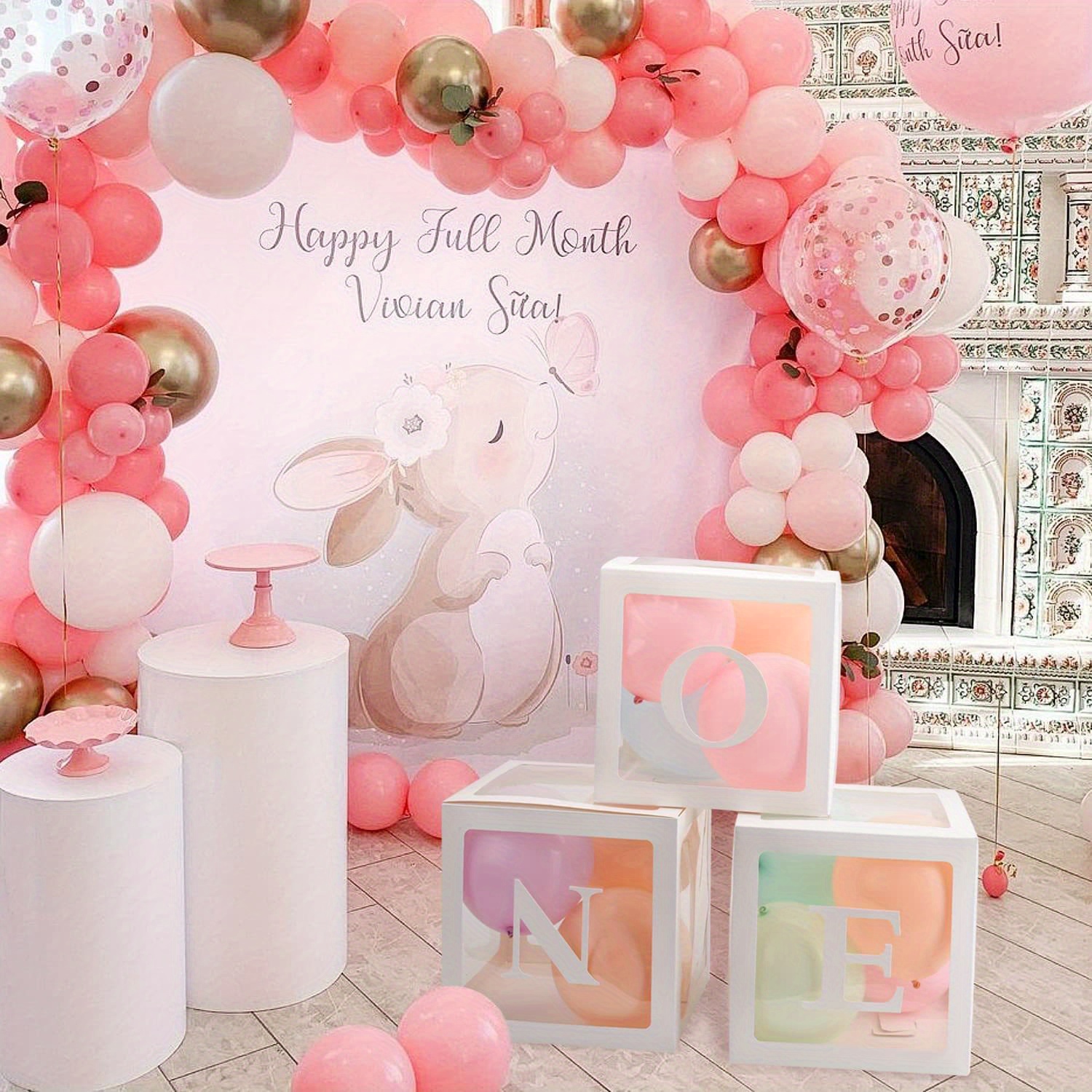  Decoraciones de primer cumpleaños para niña y niño, 3 cajas  estereoscópicas de globos con una letra para suministros de fiesta de primer  cumpleaños de bebé, bloques de cubo para fotografía ABC