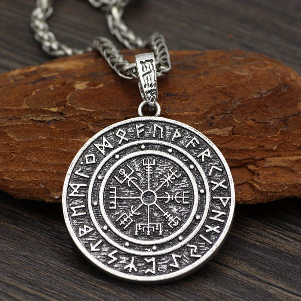 Retro Viking Style Funky Compass Pattern Round Pendant Necklace Jewelry ...