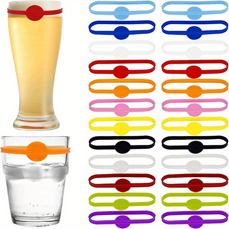 24pcs, Drink Markers Silicone, Wine Glass Charms For Party Glasses Cups  Cans Dentification, Glass Markers For Drinks, Strip Tag Marker For Beer  Bottle