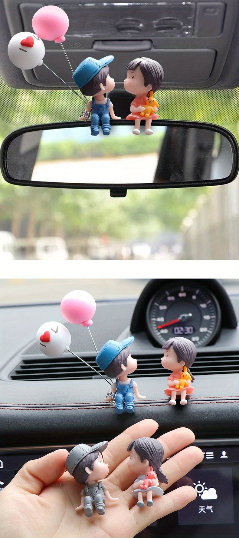 New Cute Car Rearview Mirror Set Girls Cartoon Car Decoration