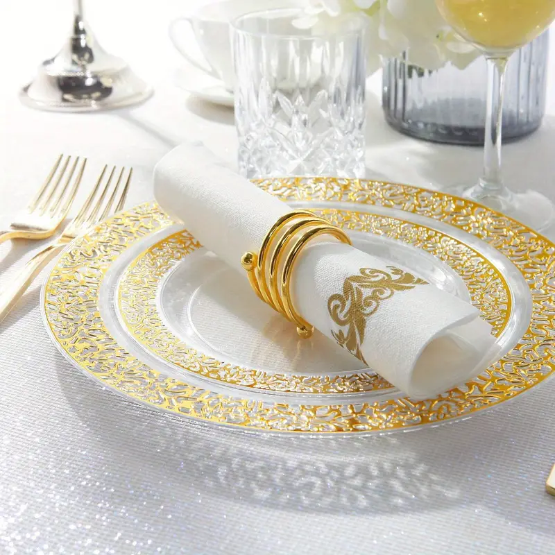 Reusable Clear Party Plates With Hammered Golden Rim Premium - Temu