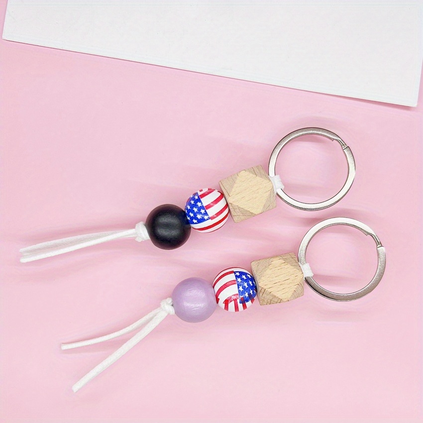 American Flag Keychain Independence Day Wooden Beaded Key - Temu United ...