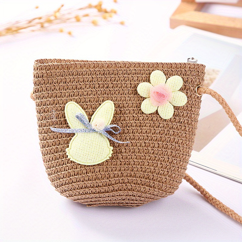 Girls Cute Strawberry Carrot Decor Straw Woven Shoulder Bag Coin Purse  Crossbody Bag With Zipper - Temu