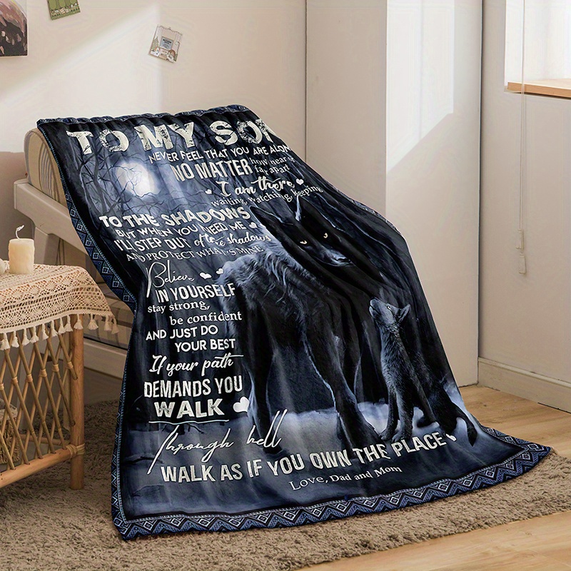 Wolf Print Fleece Blanket Super Soft Fluffy Flannel Letter Temu