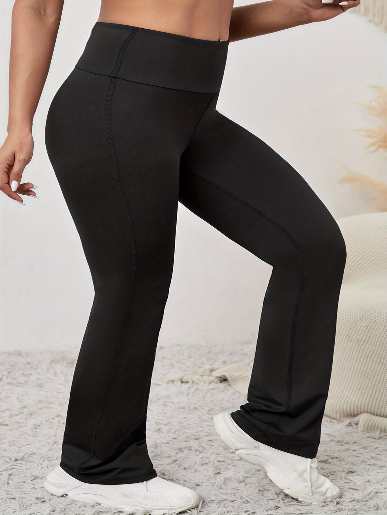 Plus Size Sports Pants Women's Plus Solid High Pipping - Temu