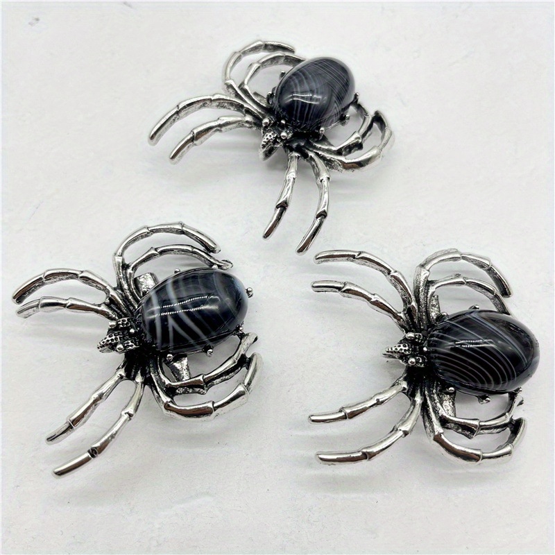 Vintage Silver Black Onyx Spider Brooch