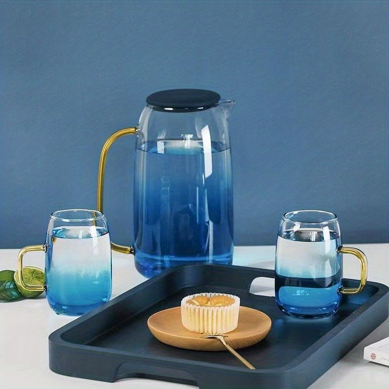 Juego de jarras de agua de vidrio con tazas para el hogar de gran capacidad  con asa para bebidas, té, agua caliente y fría (color: B)