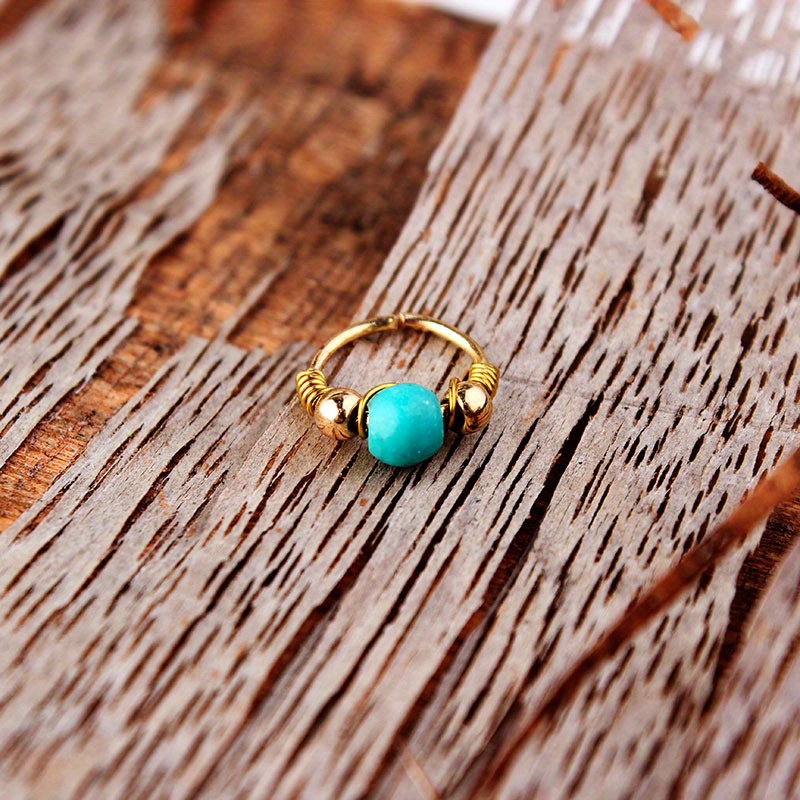 Turquoise Wrapped Nose Ring, Boho Style Body Piercing