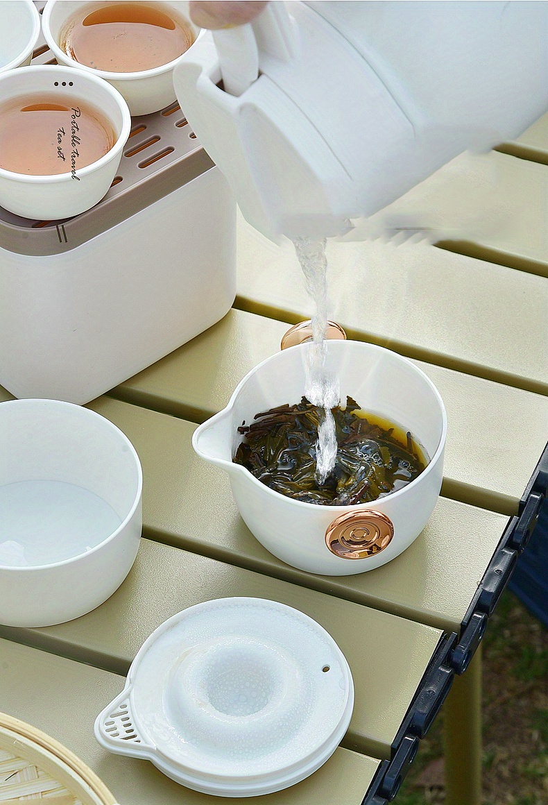 Portable Travel Tea Set - Glass - White - Black - Green - 1 Teapot and 3  Cups - ApolloBox