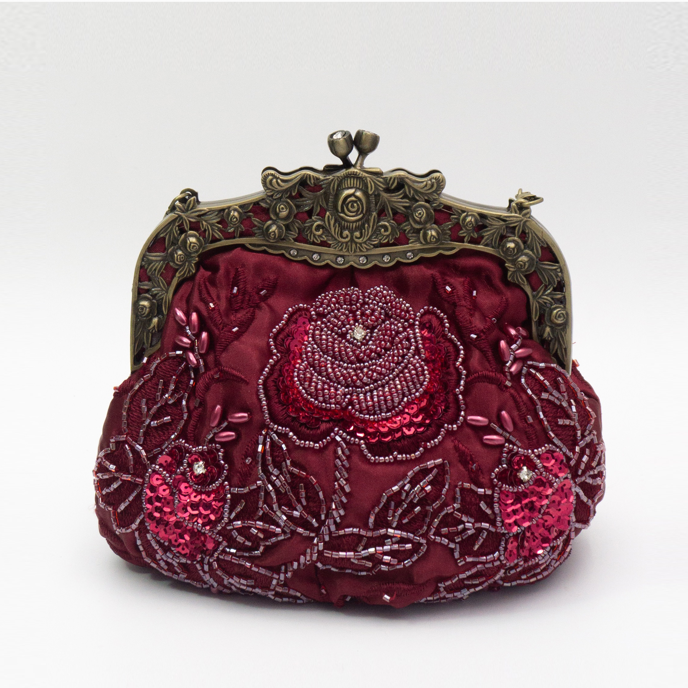 Flower Embossed Beaded Handbag, Kiss Lock Rose Elegant Clutch Bag, Vintage  Style Mini Handbag - Temu