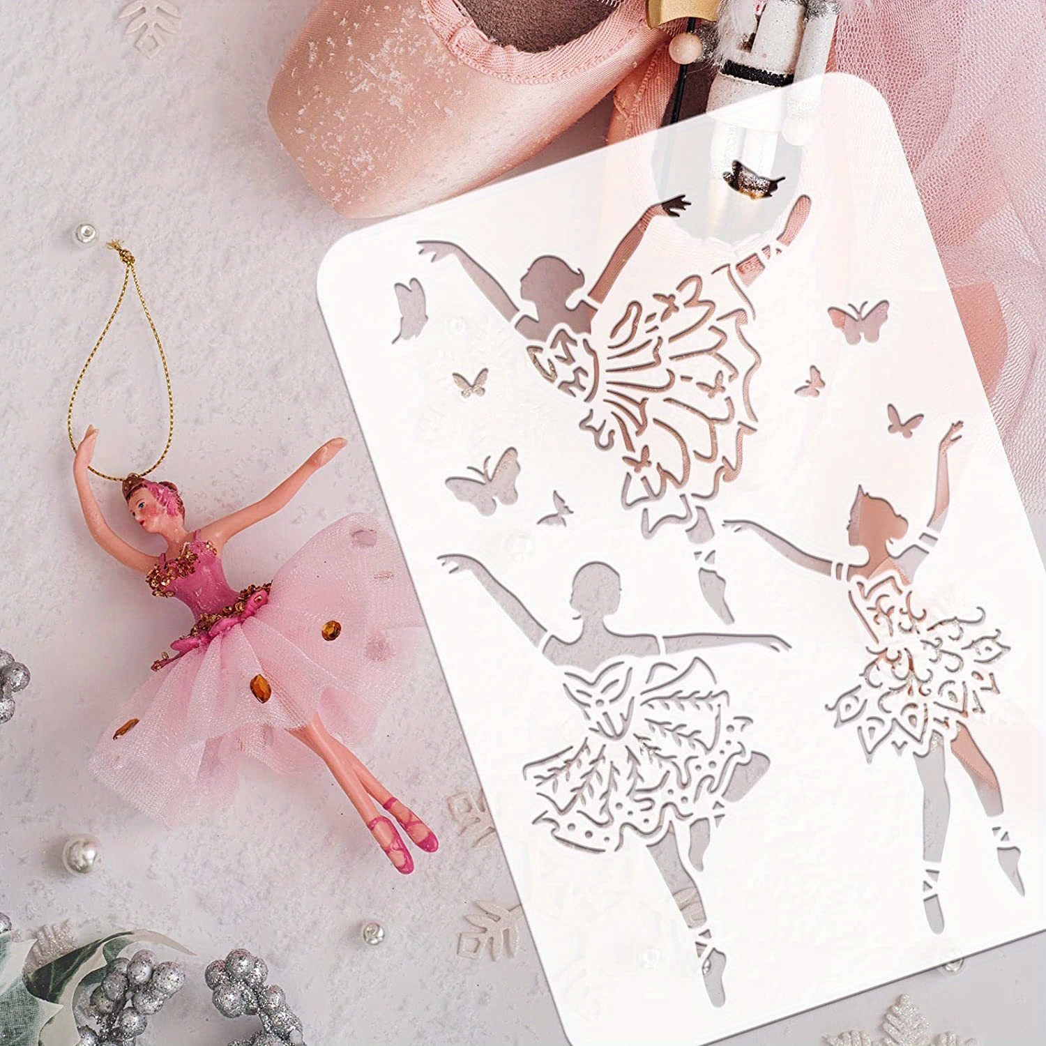 1pc Ballet Girl Painting Stencil 11.7x8.3 Inches Hollow Out Dancer Girl Craft Stencil Reusable Plastic Pet Butterflies Stencil Art Crafts For , Fabric, Tiles, Wood Signs
