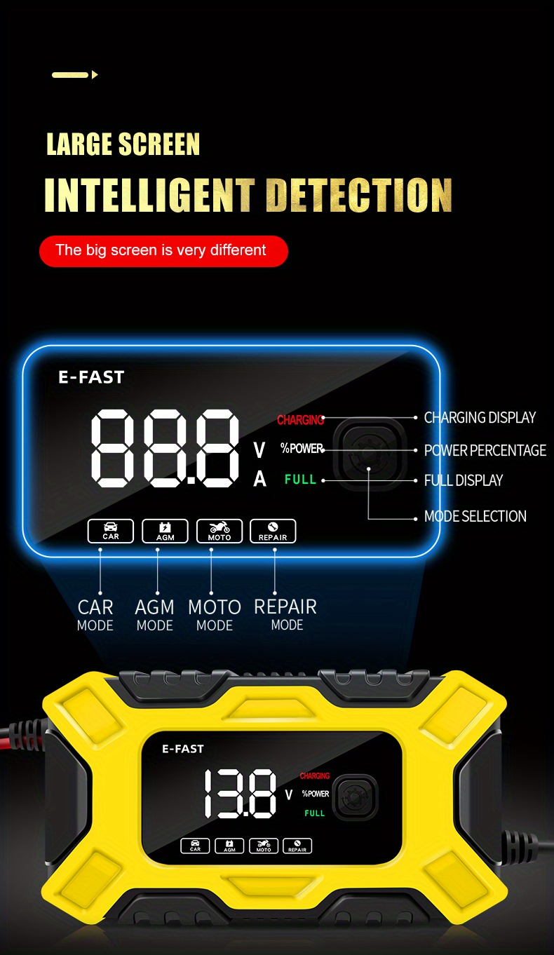 7a 12v 7-stufige Digitalanzeige Automatische Smart Fast Batterie Auto  Motorrad Puls Reparatur Ladegerät Blei Säure Batterie Ladegerät Mimenor