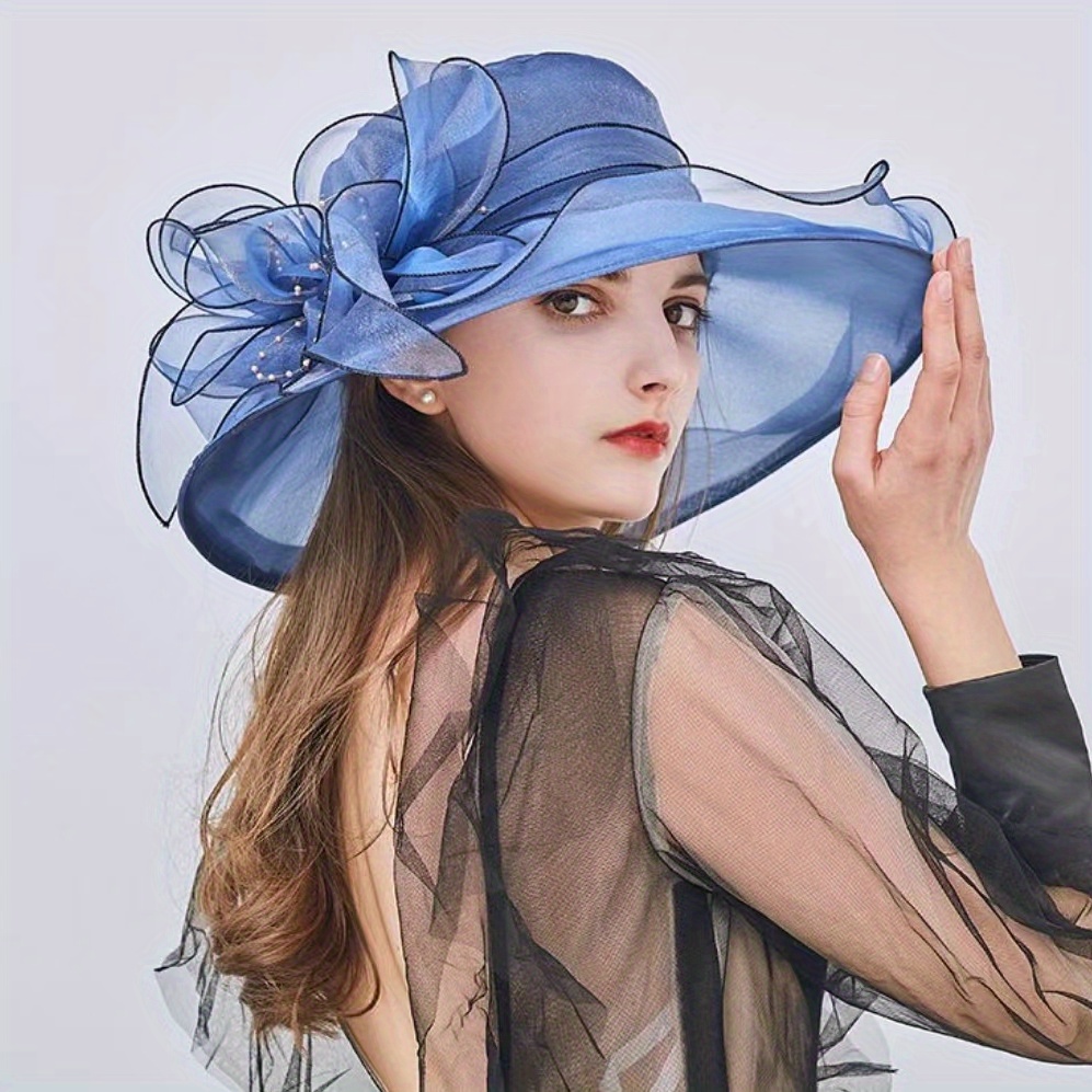 Wide Brim Organza Sun Hat Solid Derby Hat Mesh Breathable Lightweight UV Protect