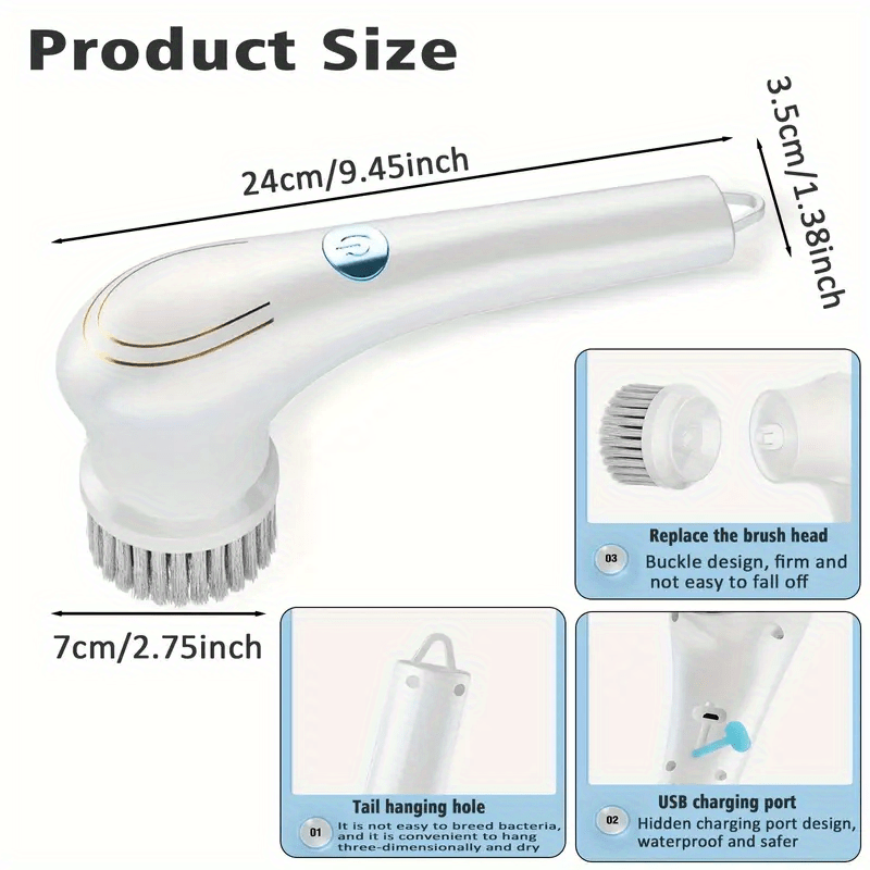 Electric Cleaning Brush 1 Handheld Kitchen Cleaner Cordless Spin Scrubber,  Bathroom Rechargeable Scrubbing Brush For Kitchen, Bathroom Tub, Shower  Tile, Carpet Bidet - Temu