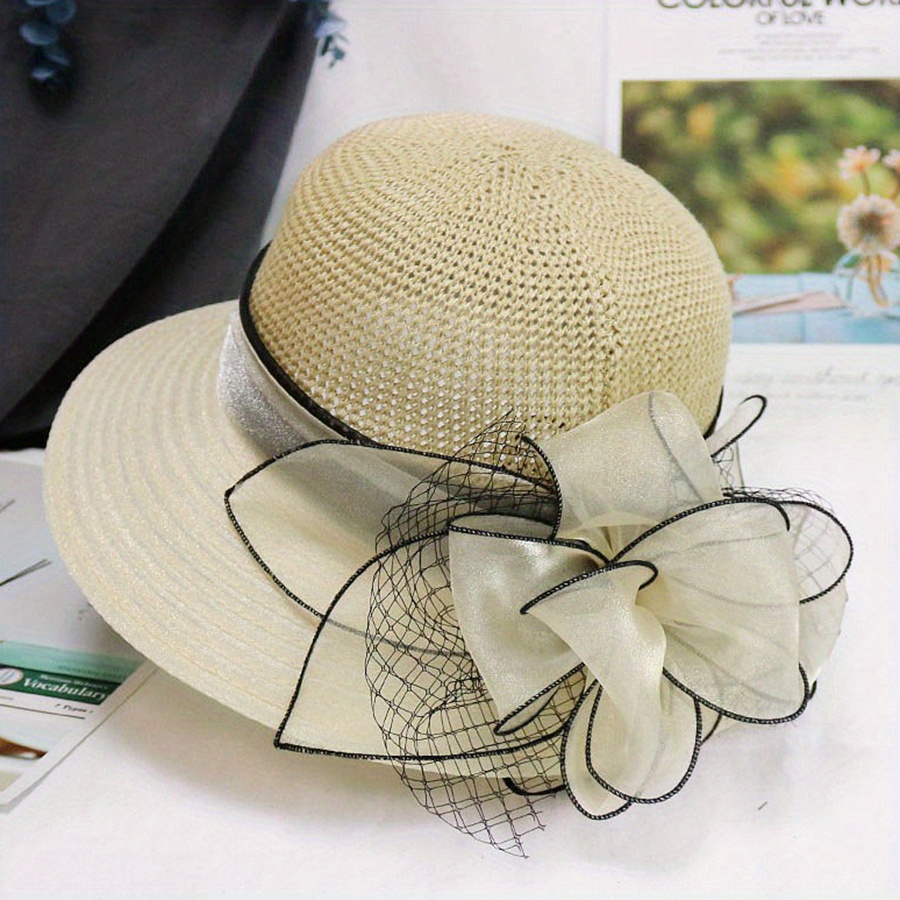 Stylish Retro Mesh Fishing Hat Flower Decor Women Wide Brim - Temu Canada