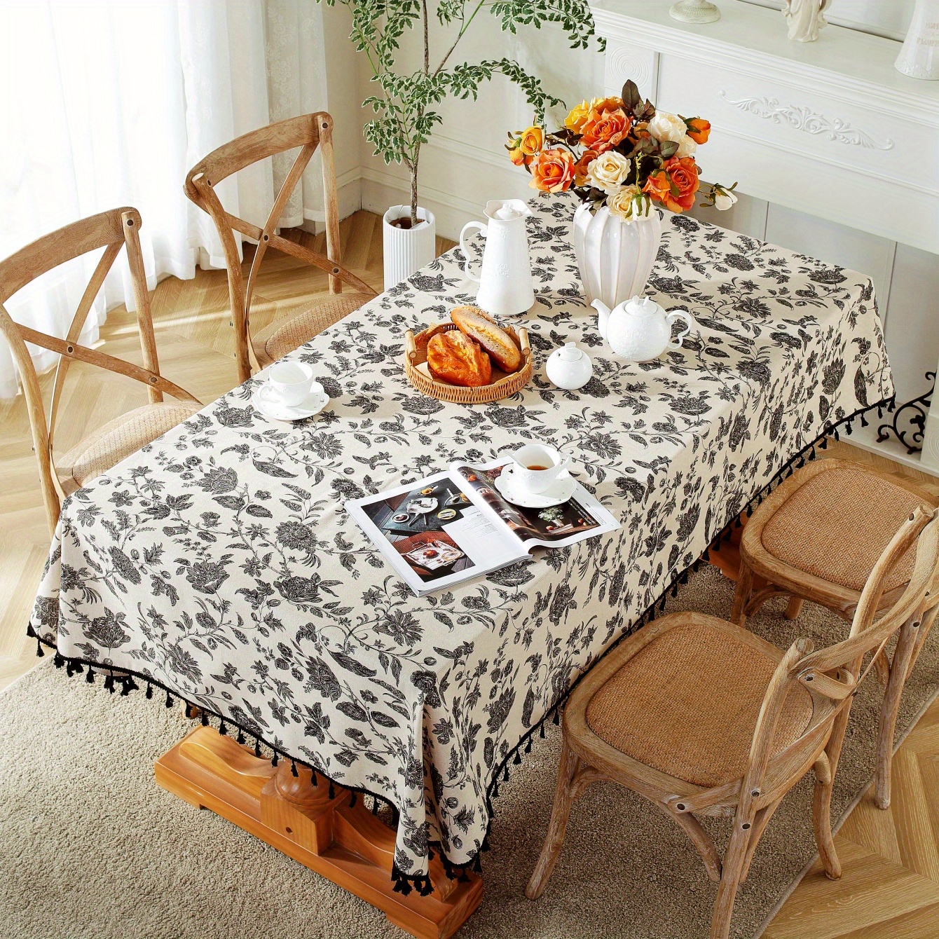 Linen Tablecloth With Tassel Household Stain Resistant - Temu