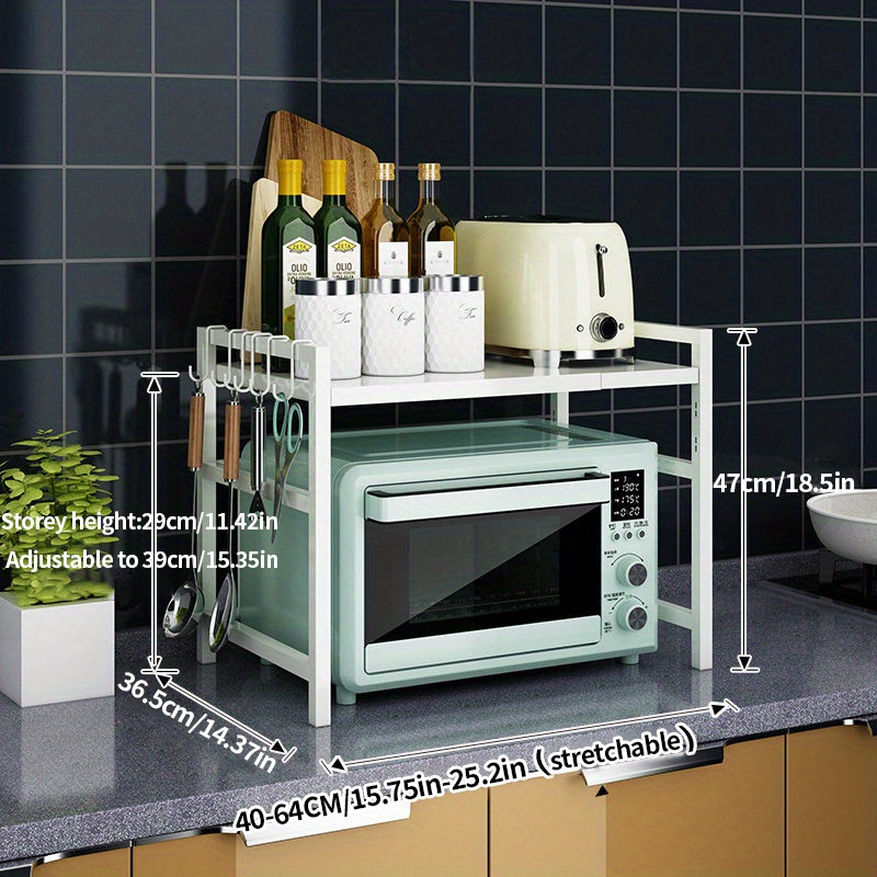 Scaffale per forno a microonde espandibile a 2 livelli organizzatore di  stoccaggio per cucina armadio da banco ripiano regolabile in altezza con 3  ganci