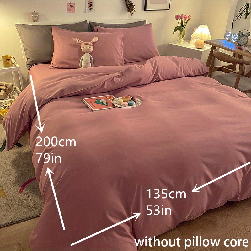 3pcs Minimalist Solid Color Duvet Cover Set, Dusty Pink - 1 Duvet Cover + 2 Pillowcases