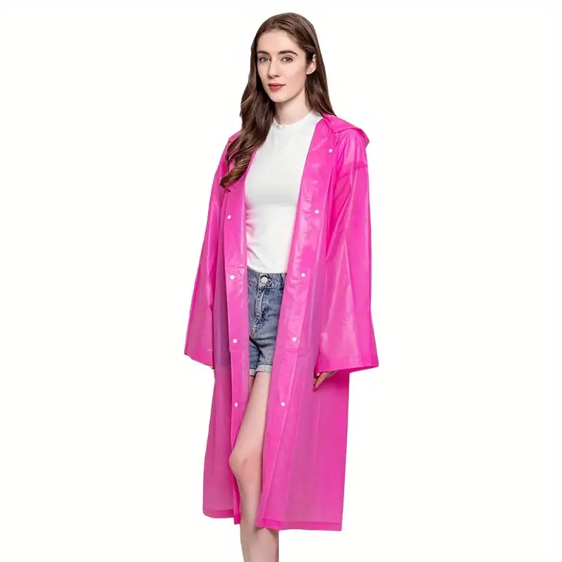 stay dry and stylish 1pc eva reusable rain poncho with hood and drawstring for women details 10