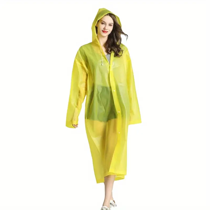 stay dry and stylish 1pc eva reusable rain poncho with hood and drawstring for women details 9