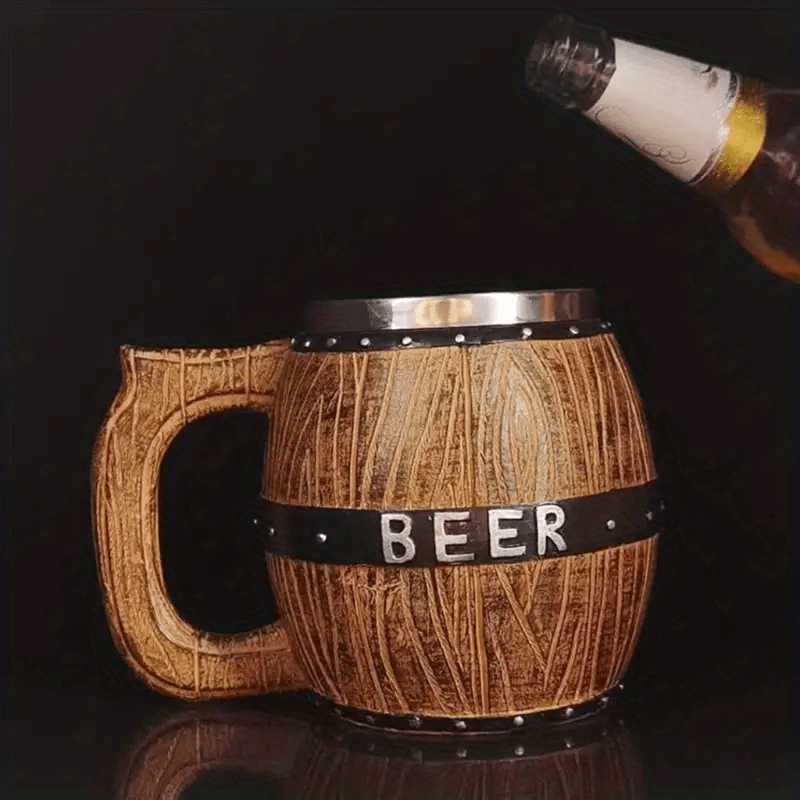 Stainless Steel Beer Barrel Coffee Mug Simulation Wooden Cup - Temu