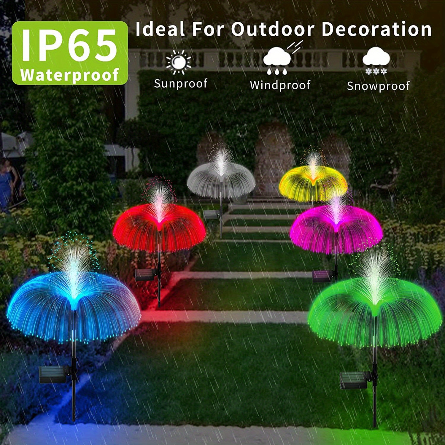 waterproof solar flower fountain lights color changing solar yard light outside decorations solar garden lights stake decor for pathway patio lawn party wedding holiday birthday details 6