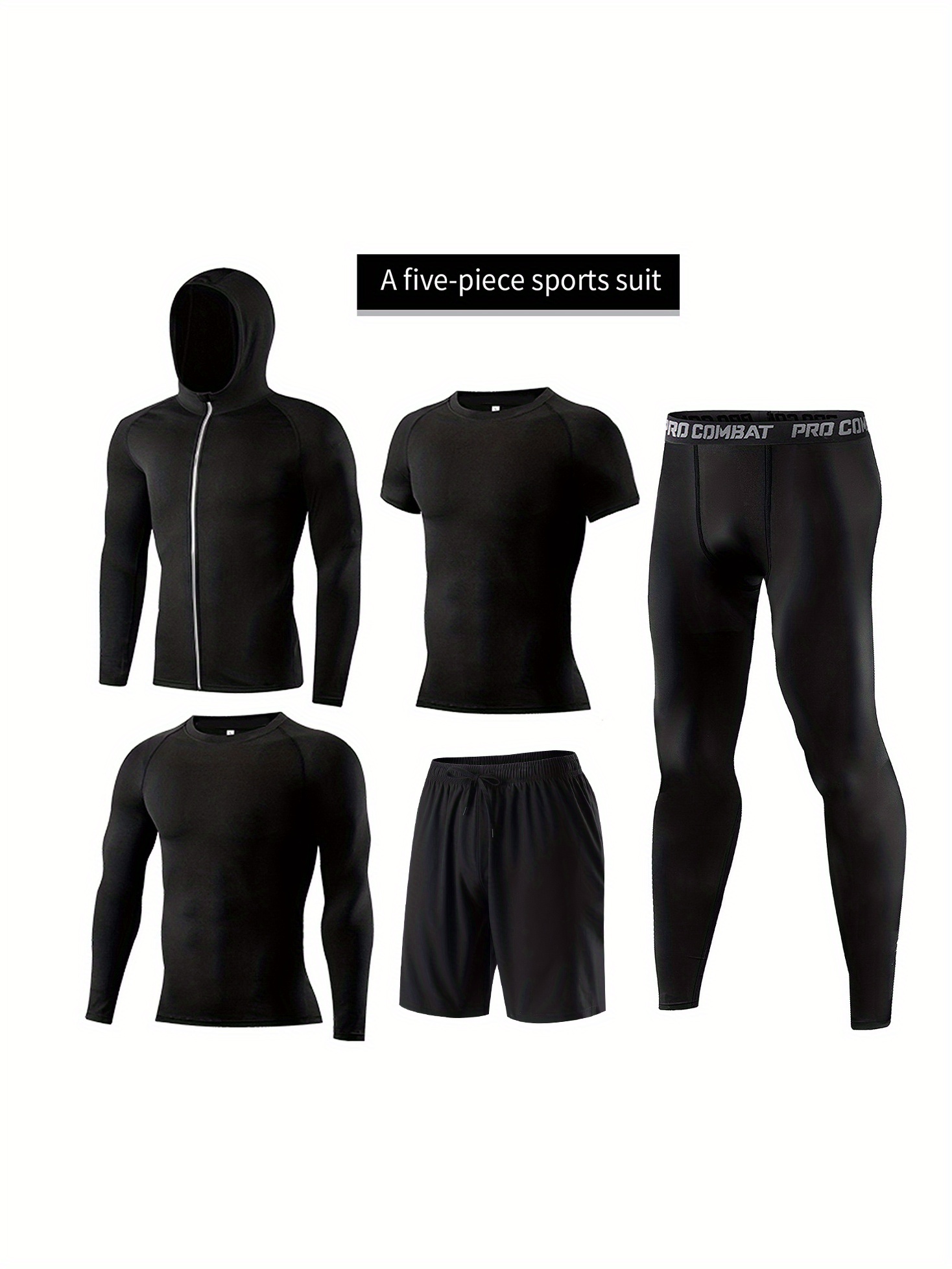 5pcs Men Workout Clothes Outfit Fitness Suits Gym Outdoor Running  Compression Pants Tee Shirt Top Long Sleeve Jacket