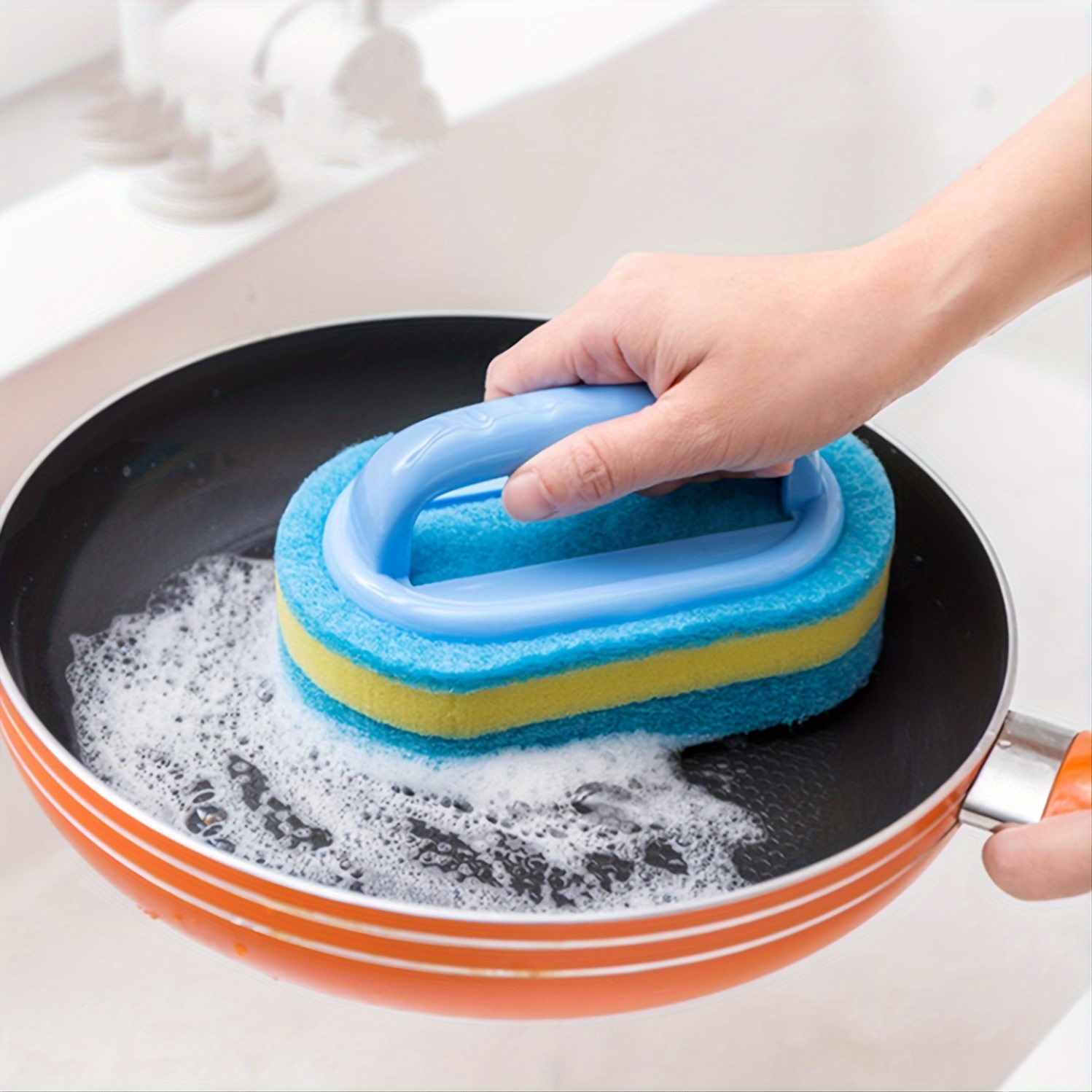 Sponge Cleaning Brush With Handle Kitchen Sponge Wipe - Temu