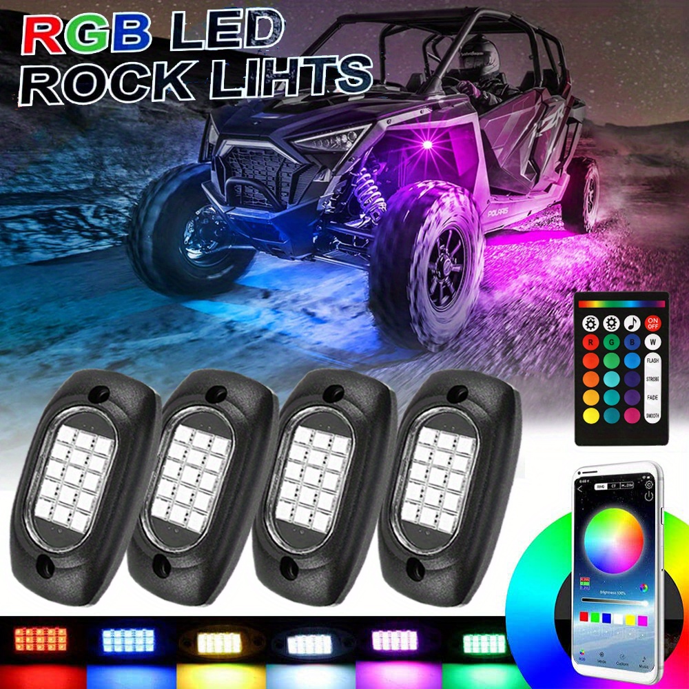 RGB LED Rock Lights Kit 8 pods Underglow Multicolor Neon Light Pod with  Bluetooth App Control And Wireless Remote Controller for Truck ATV UTV RZR  SUV 