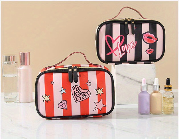 Cube Striped Travel Cosmetics Wash Bag, Portable Storage Bag With