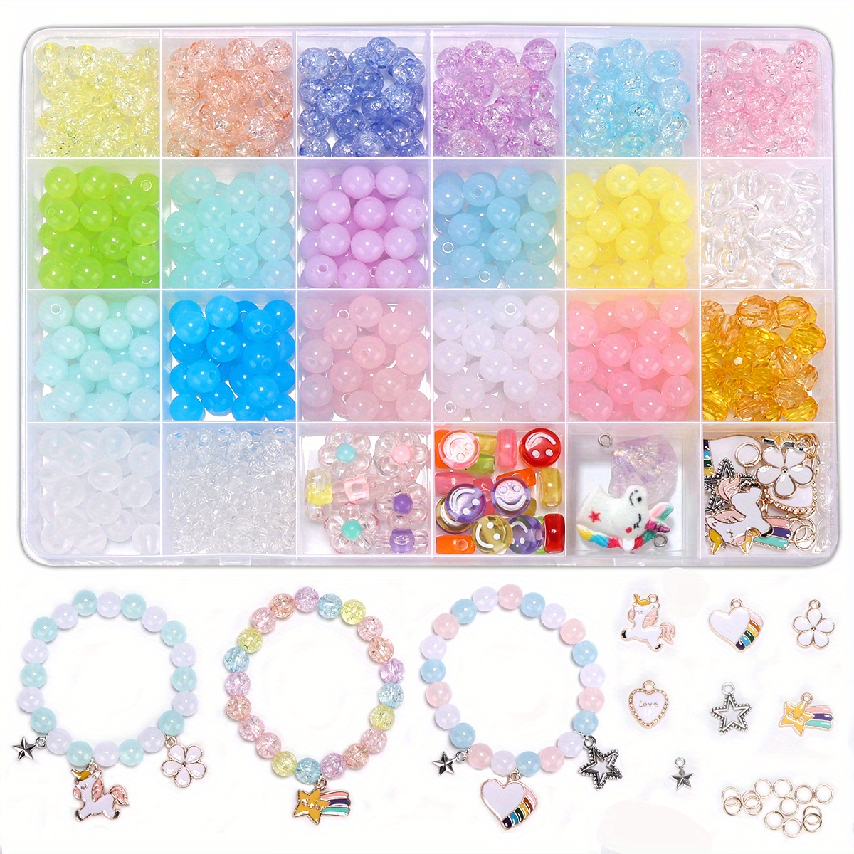 Transparent Color Beads Bracelet Making Kit Girls' Lovely - Temu