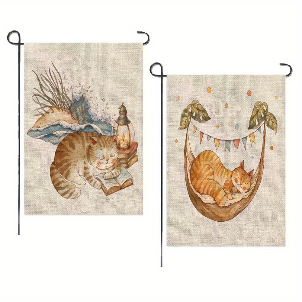 2pcs Cat Garden Flag Welcome Flag 12x18 Inch Double Sided For Outside Yard Flag details 0