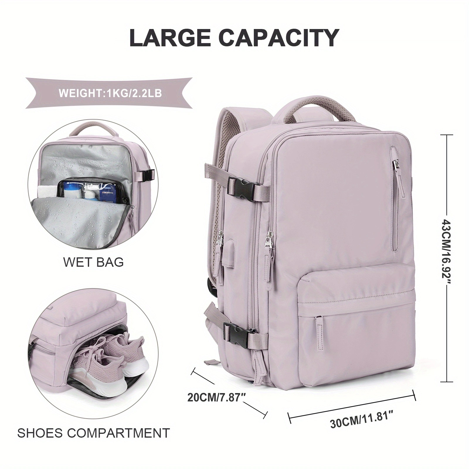 Travel Backpack for Women Men, Carry On Backpack for Traveling on  Airplane,Laptop Backpack with Shoe Compartment, Flight Approved Personal  Item Travel Bag Waterproof Luggage Backpack Taro Purple 